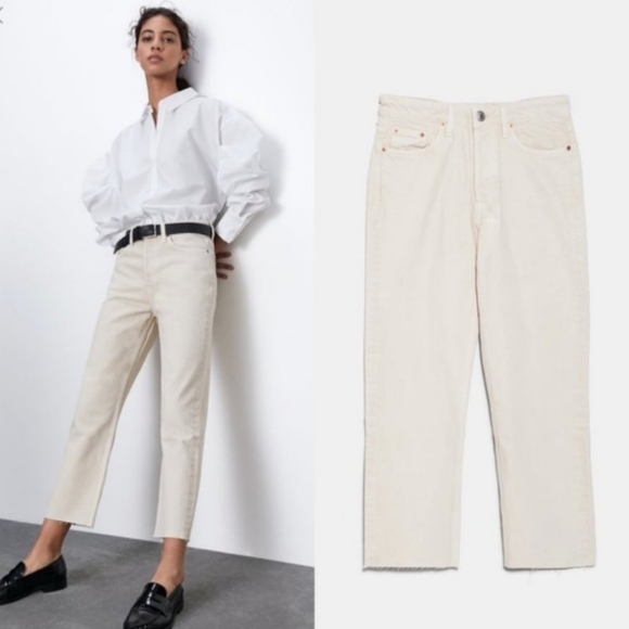 Zara Denim - Zara Join Life cream High Waisted Button Fly Jeans Size 8